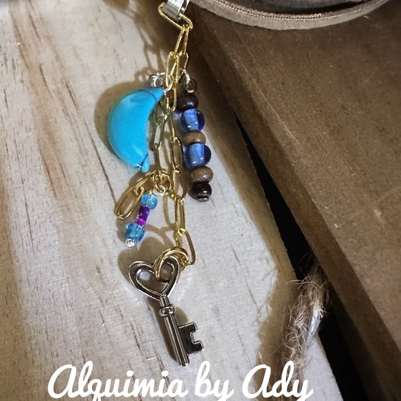 Turquoise and Blue Beaded Key Necklace - Picture 2 of 2